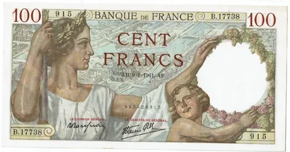 法國 1941年 BANQUE DE FRANCE 100元