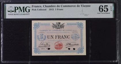 1915 France 1 franc 1 Francs sole champion cent PMG 65 EPQ