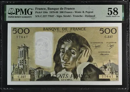 777號 1985 France 500 franc Francs PMG 58