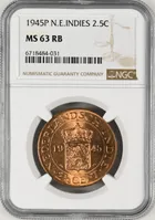 1945年P版 荷屬東印度 2.5分 NGC MS 63 RB photo 1