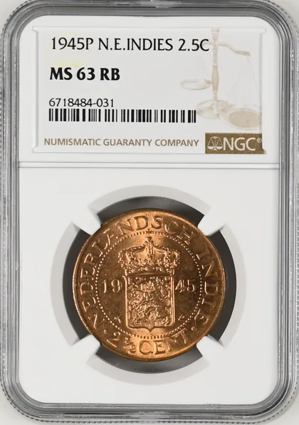 1945年P版 荷屬東印度 2.5分 NGC MS 63 RB