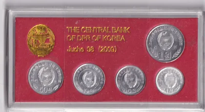 朝鮮銀行 2009年 紀念錢幣套裝 (1, 5, 10, 50 Chon, and 1 Won) 樣幣